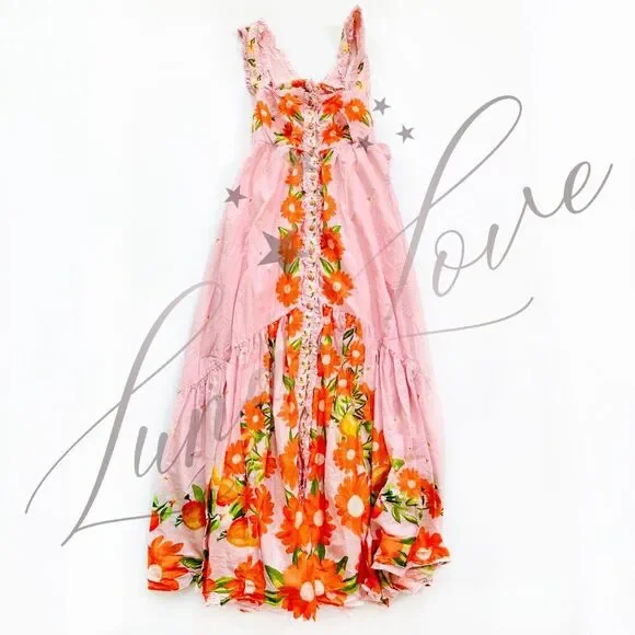 FARM RIO Pink Papaya Salad Maxi Dress NWT - Picture 4 of 10